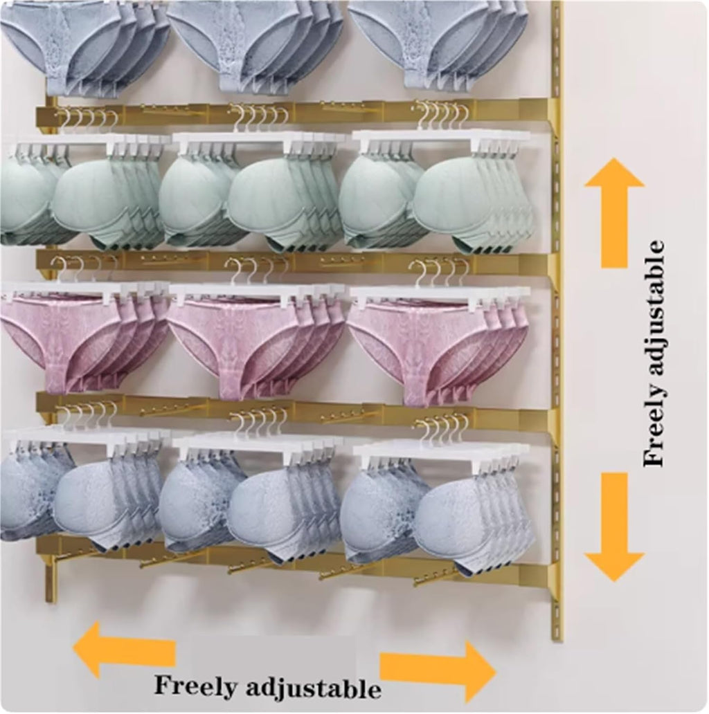 Wall-Mounted Underwear Display Stand, Metals, Lingerie Garment Rack, Retail Sock Show shelves, Supermarkets Commercial Clothing Store Shelf, for Bras, Shorts, Hats(Gold,120 * 150cm)