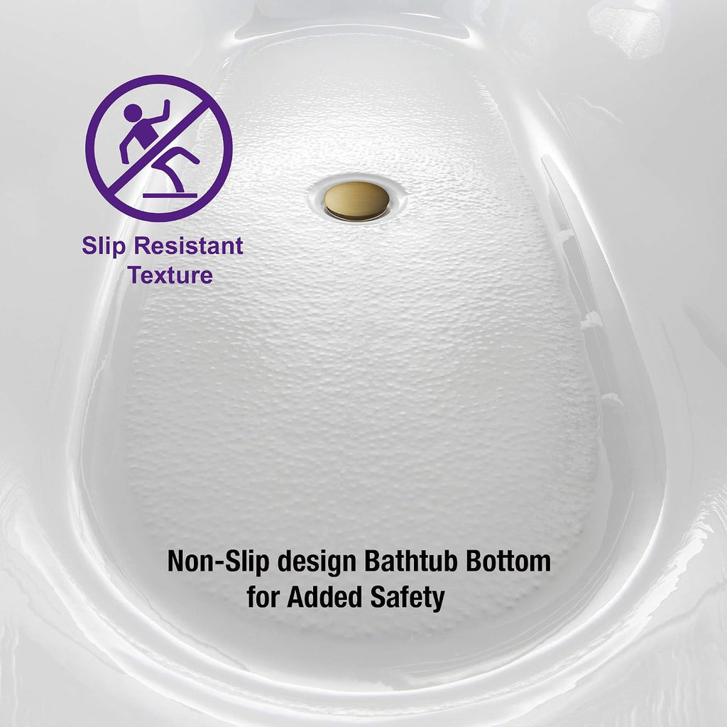 WOODBRIDGE 59'Freestanding White Acylic Soaking Bathtub with Brushed Gold Drain and Overflow,BTA1516 -BG-Drain &O