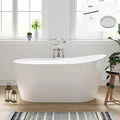 FerdY Lana'i 60' Freestanding Bathtub, Gracefully Shaped Freestanding Soaking tub, Glossy White, cUPC Certified, Polised Chrome Drain Assembly Included
