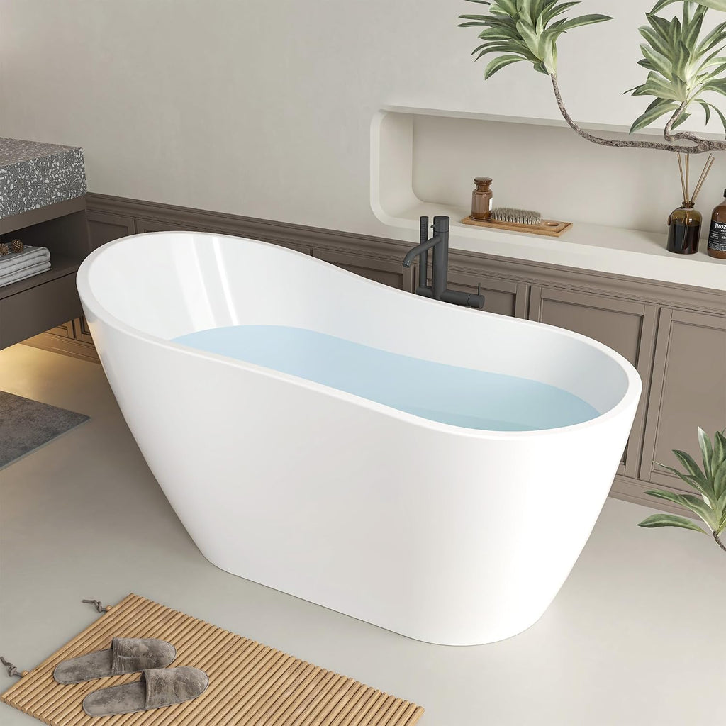 HomeBeyond 55 Inch Free Standing Bathtub | Acrylic Freestanding Soaking Tub deal for Spa-Like Baths, Modern Bathroom Stand Alone Tub Suitable for Couples, Singles, and Families, White
