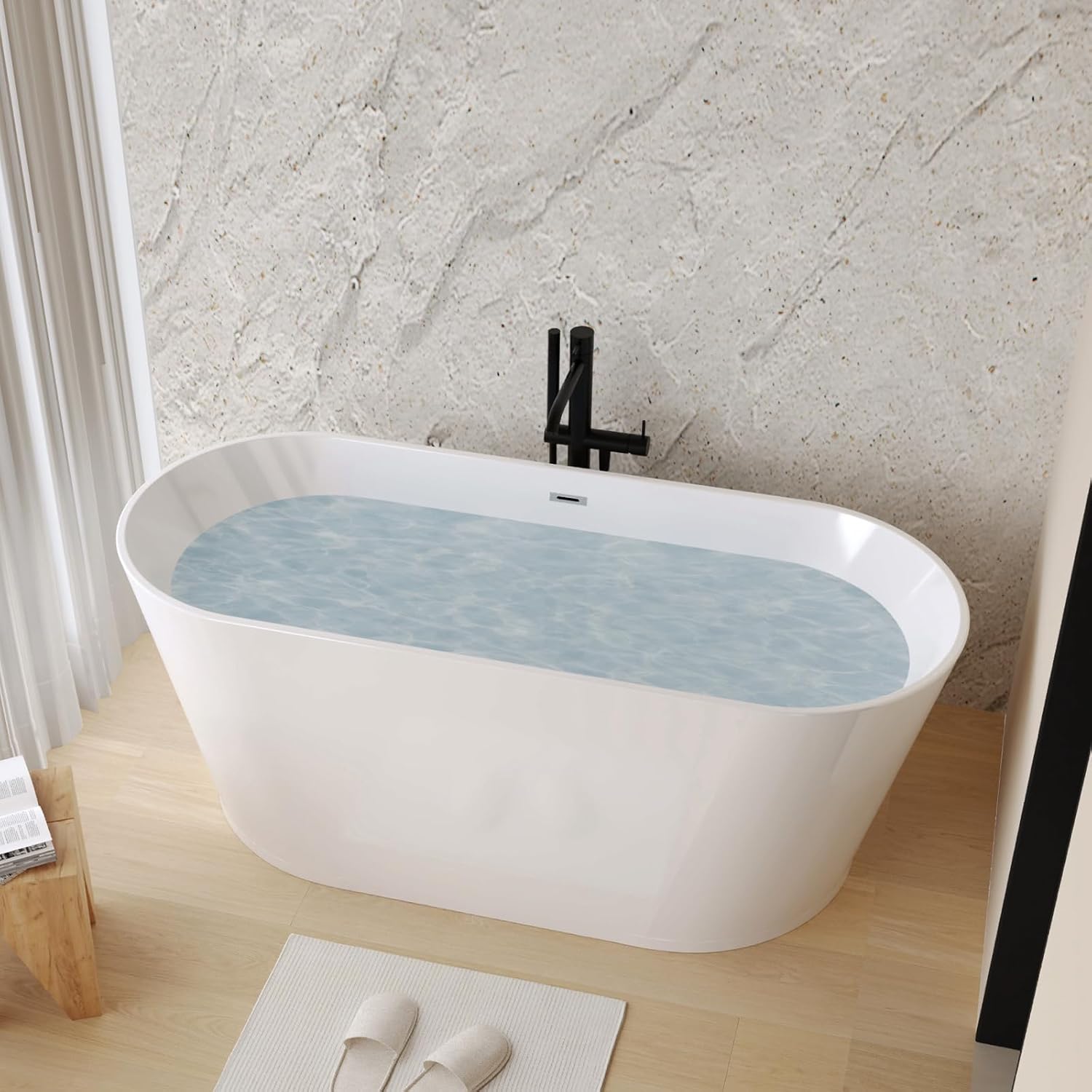 Zavdte 67' Freestanding Acrylic Bathtub, Gloss White Stand Alone Soaking Tub with Toe-tap Chrome Drain, Double-Wall Insulation, CUPC Certified, Easy Install & Spacious Design
