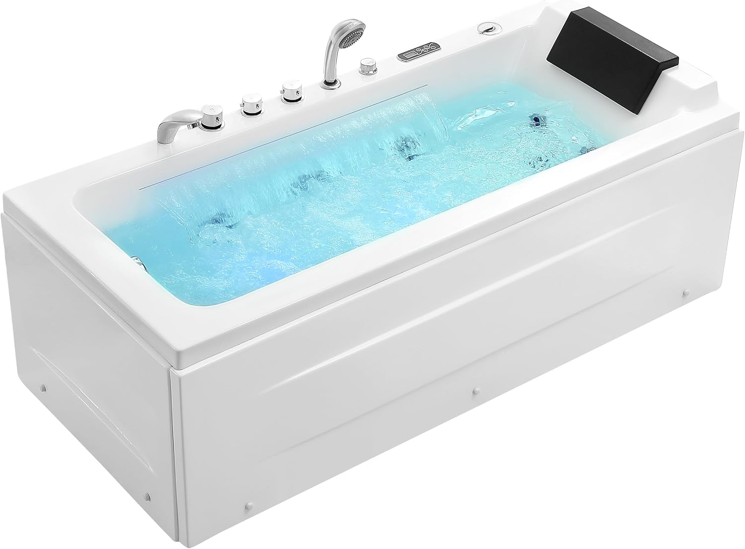 Empava Acrylic Whirlpool Bathtub, 67' Jetted Tub with Heater, Hydro Massage & Chromatherapy, White Modern Freestanding Jetted Air Bathtub