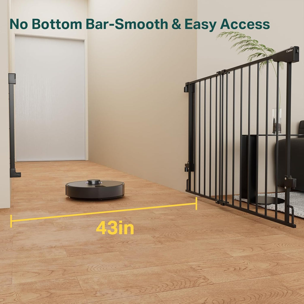 Cumbor 2 Pack 29.2-43' No Bottom Bar Baby Gate for Stairs, 2-in-1 Auto Close Dog Gate Indoor, Hardware Mounted Pet Gate for Doorways with Large Walk Thru Door, Child-Proof Safety Gate for Kids (Black)