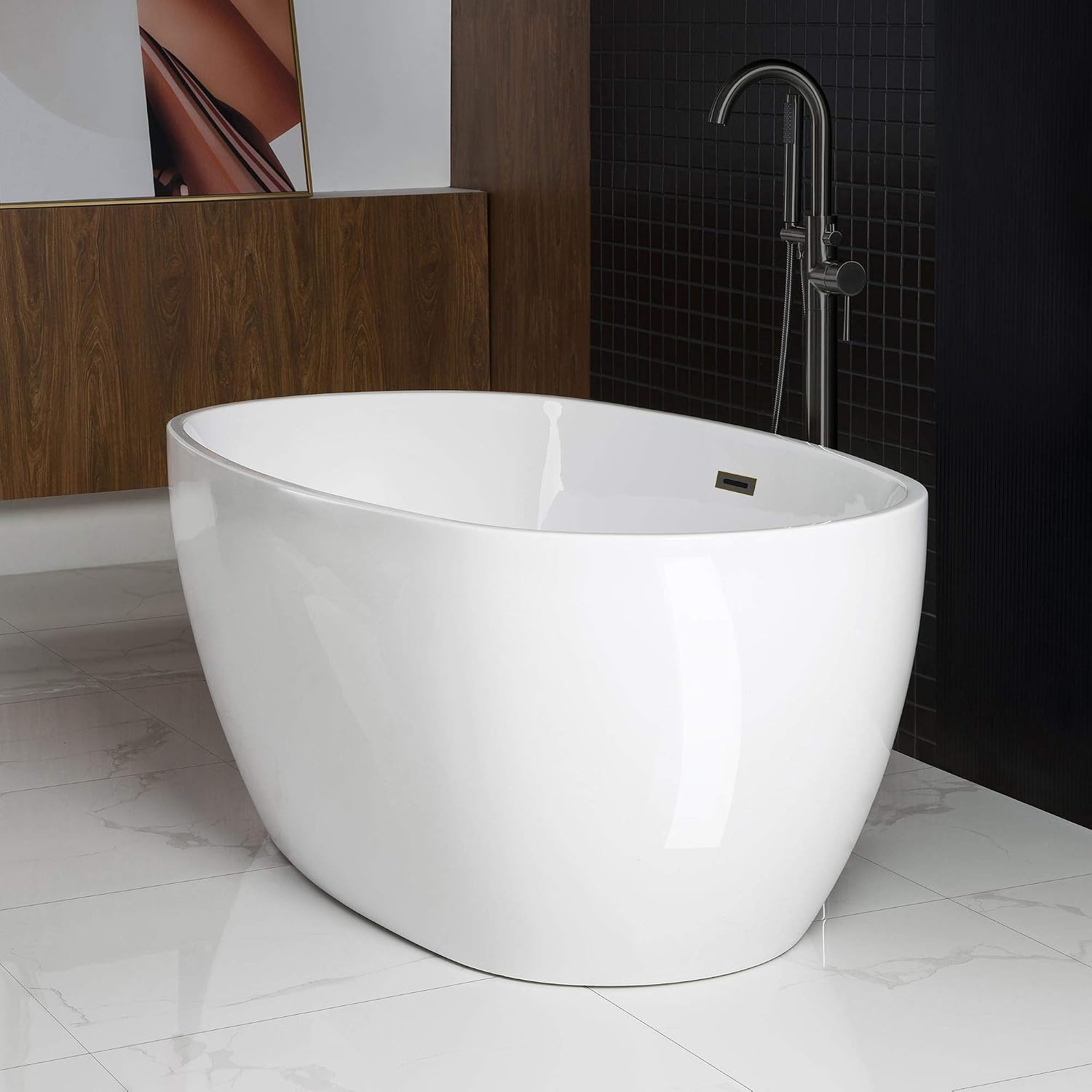 WOODBRIDGE 59'Freestanding White Acylic Soaking Bathtub with Oil-Rubbed Bronze Drain and Overflow,BTA1518 -ORB-Drain &O