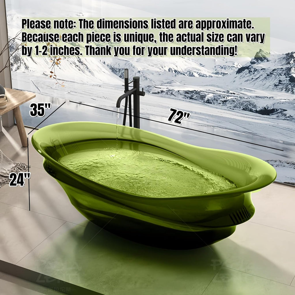 72' Edeyeu Freestanding Bathtub - Extra Deep Solid Surface Soaking Tub, Luxury Free Standing Bathtub Natural Resin, Modern Soaker Tub for Spa Bathroom with Drain Brown