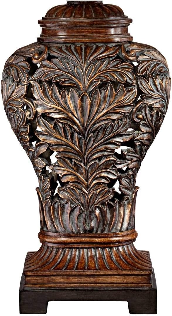 Barnes and Ivy Leafwork Traditional Farmhouse Rustic 3-Way Table Lamp with Table Top Dimmer 32.5' Tall Bronze Finish Rectangular Tan Shade for Living Room Bedroom House Bedside