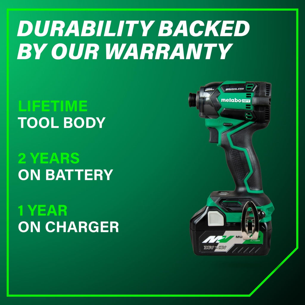 Metabo HPT 36V MultiVolt™ Cordless Triple Hammer BOLT Impact Driver Kit, High Torque Impact Driver with Case, 2 MultiVolt Batteries, 1/4-Inch Chuck, Compact Lightweight Power Tool, WH36DC