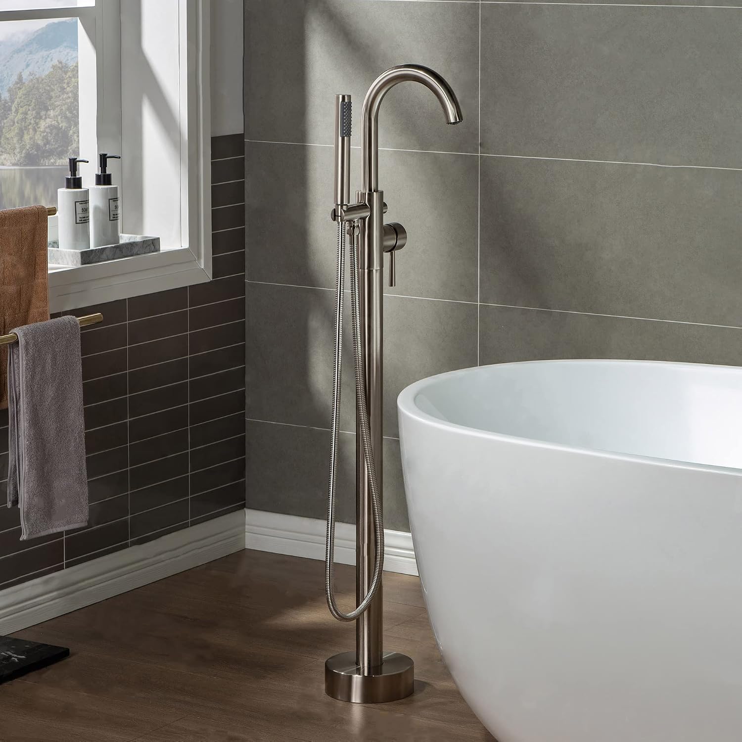 WOODBRIDGE F 0001 F0001BN Faucet, (L) 10 3/4' x (W) 6-1/4' x (H) 43-7/8, Brushed Nickel