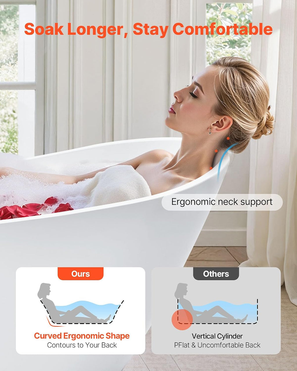 VEVOR Acrylic Freestanding Bathtub, 67 Inch Contemporary Soaking White Tub with Brushed Nickel Overflow and Drain, Elegant Oval Shape Stand Alone Soaker Bathtub for Modern Bathroom or Remodel Project