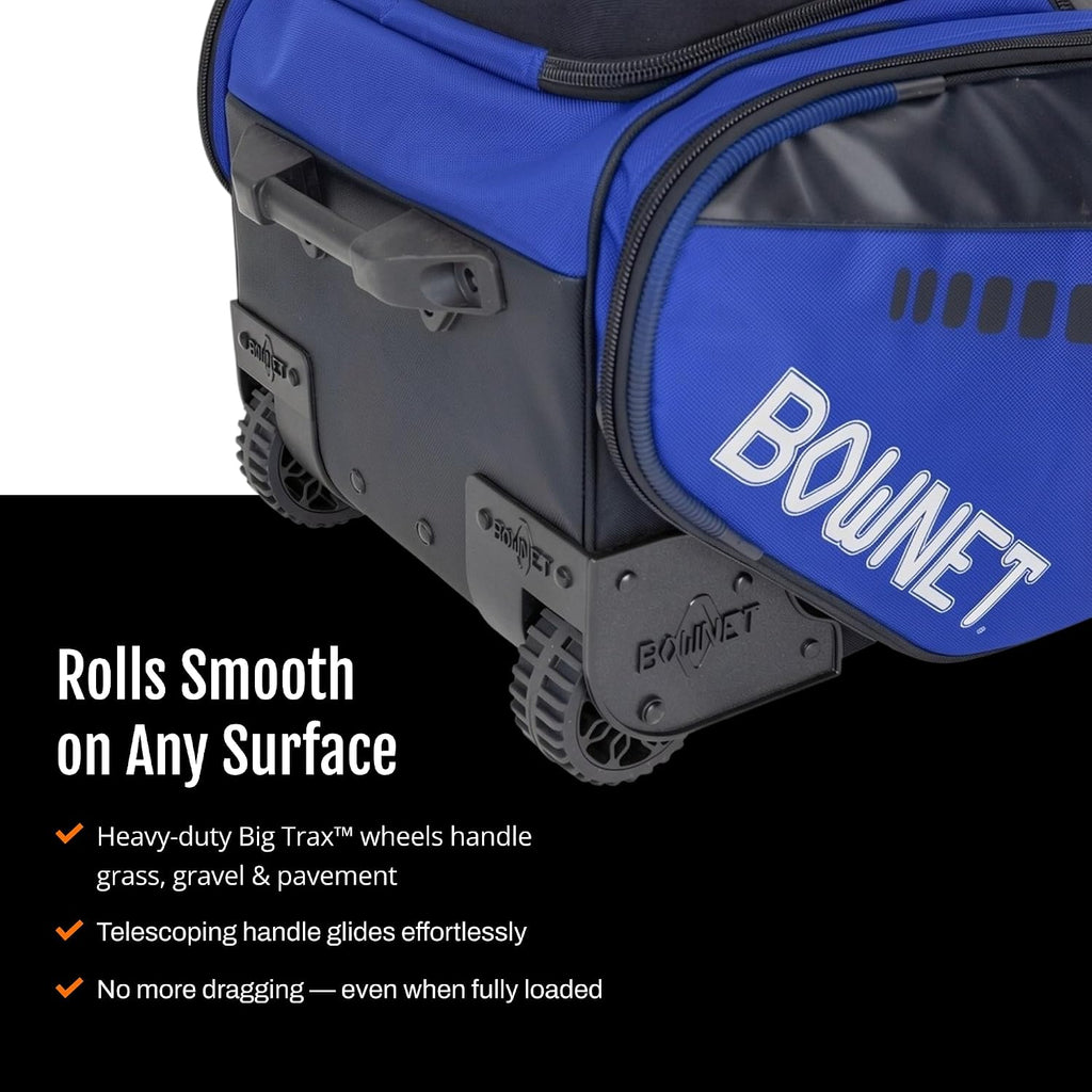 Bownet Commander Rolling Catcher's Gear Bag with Wheels – Baseball & Softball Equipment Bag for Travel Ball, Youth & Adult, 14 Pockets, Molded Helmet Case, Airline Approved