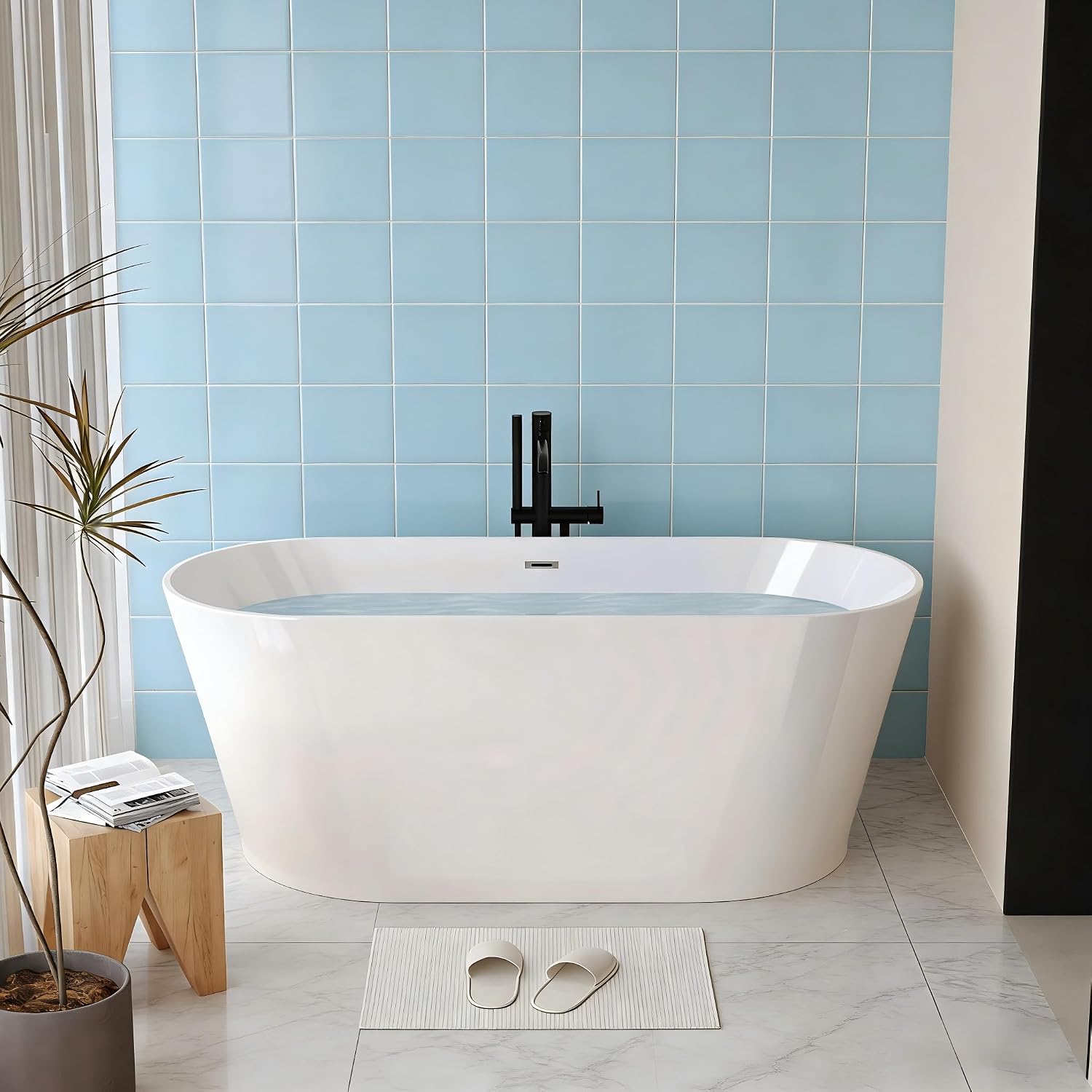 67 Inch Free Standing Bathtub,Made of Pure Acrylic Material with 8 Layers of Reinforced Coating,Cupc Certified,Spacious Ergonomic Design,Modern Luxury Bathtub,White