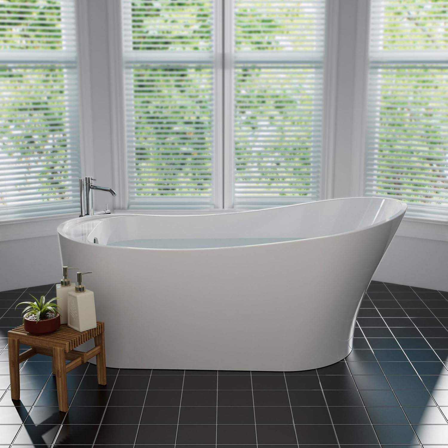 Empava 67 Inch Freestanding Bathtub, Luxury Acrylic Soaking Tub, Modern Stand Alone Bathtubs