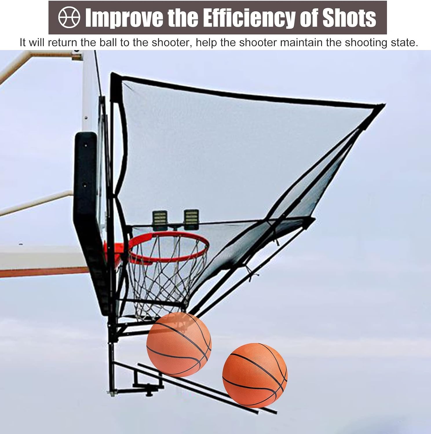 Basketball Shot Returner Hanging Basketball Return Attachment for Hoop, Metal Basketball Shot Returner Net