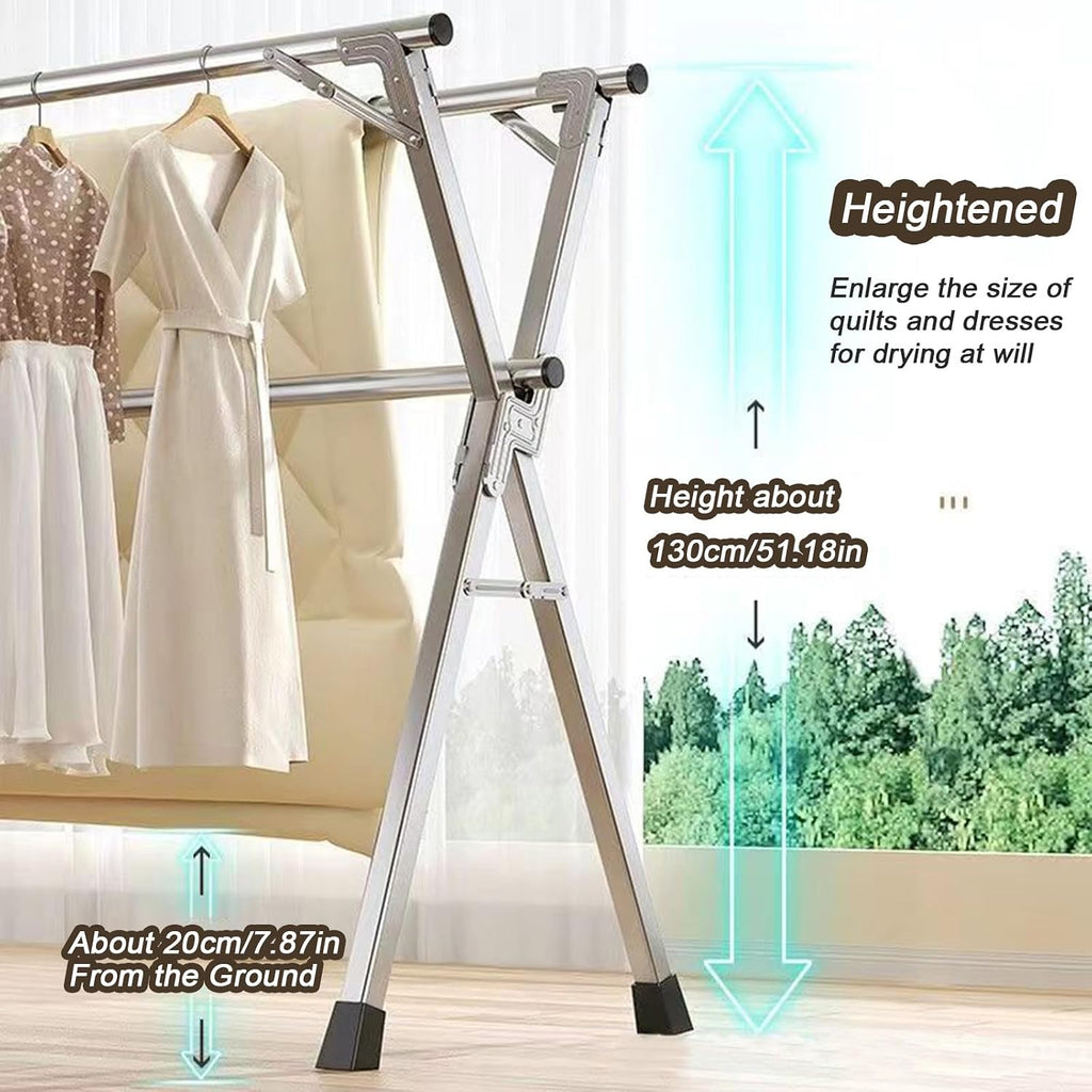 Hanging Clothes Rack Retractable - Collapsible Clothing Rack - X-Shaped Stainless Steel Laundry Drying Rack - Free Standing Clothes Rack with Non-Slip Feet,2.4m/95in