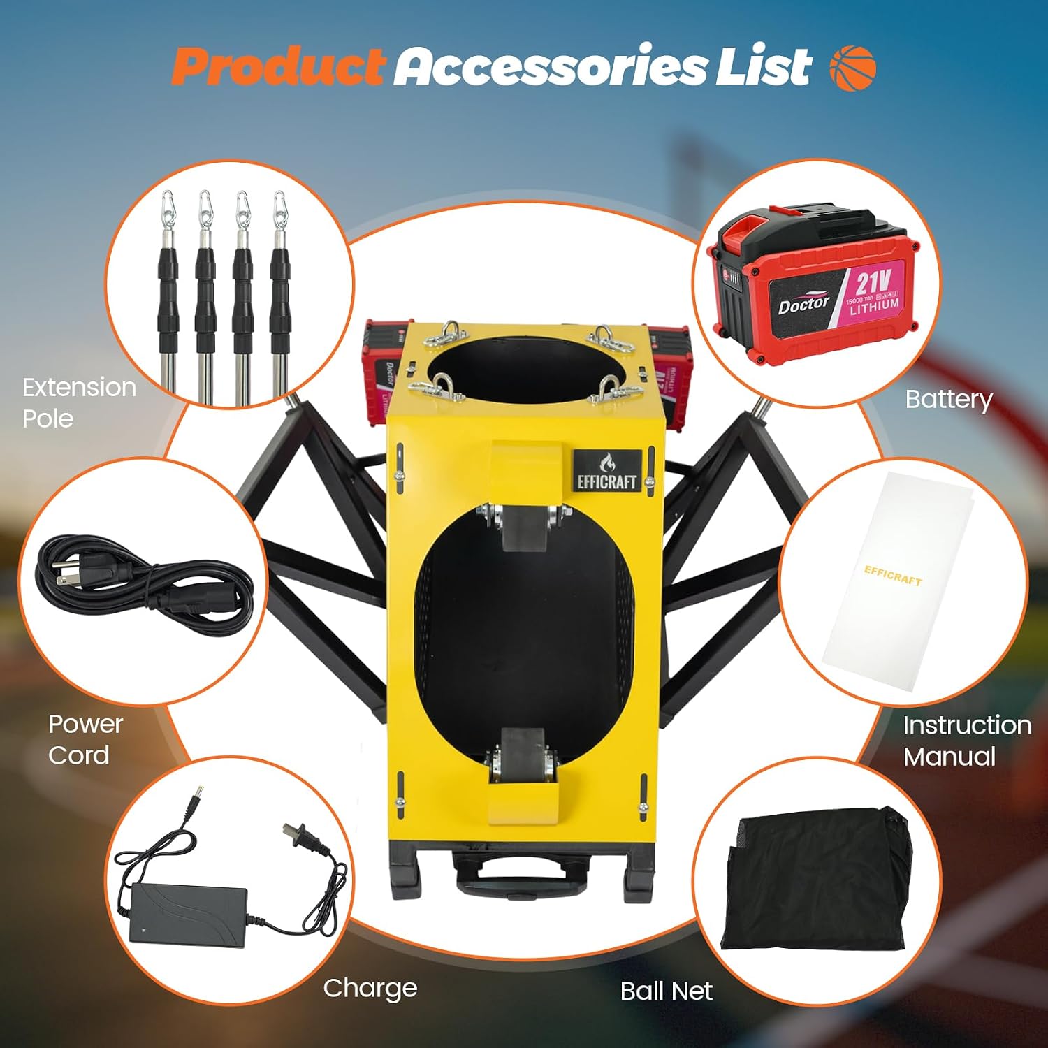 Efficraft Automatic Basketball Shooting Machine, Dual - Power Rechargeable/Plug - in Shooting Trainer, 2-in-1 Electric Basketball Rebounder Machine