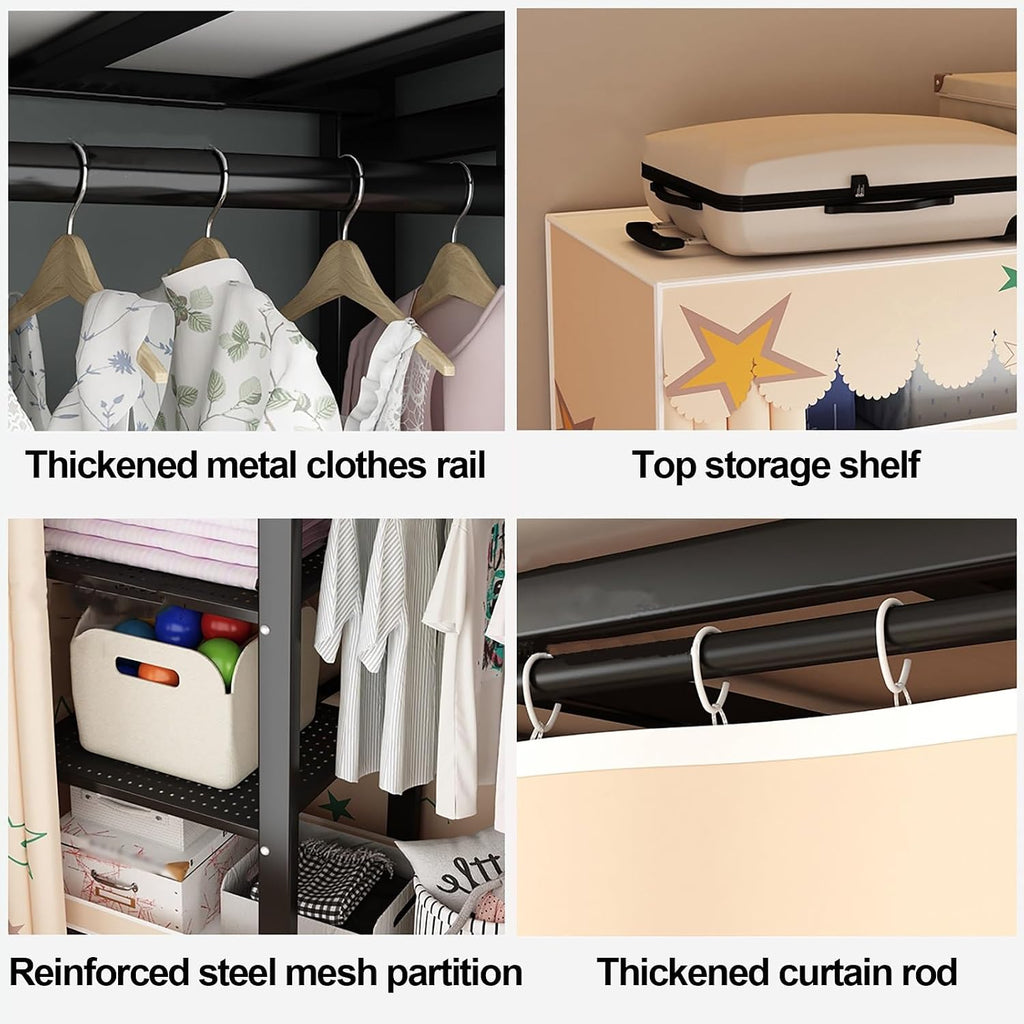 Foldable Wardrobe Closets With Cover Portable 500kg Heavy Duty Clothe Rack For Hanging Clothes Metal Garment Rack Freestanding Armoire Storage Garment Racks(C,168x170x50cm/66x67x20in)