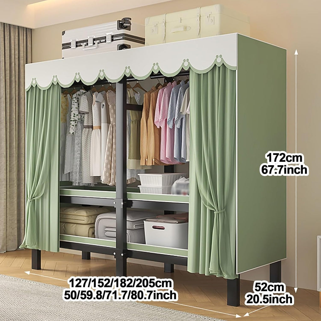 Foldable Wardrobe Closet with Cover, Portable Metal Garment Rack with Hanging Rods, Clothing Rack for Hanging Clothes, Storage Organizer for Bedroom(Grey,127cm/50inch)