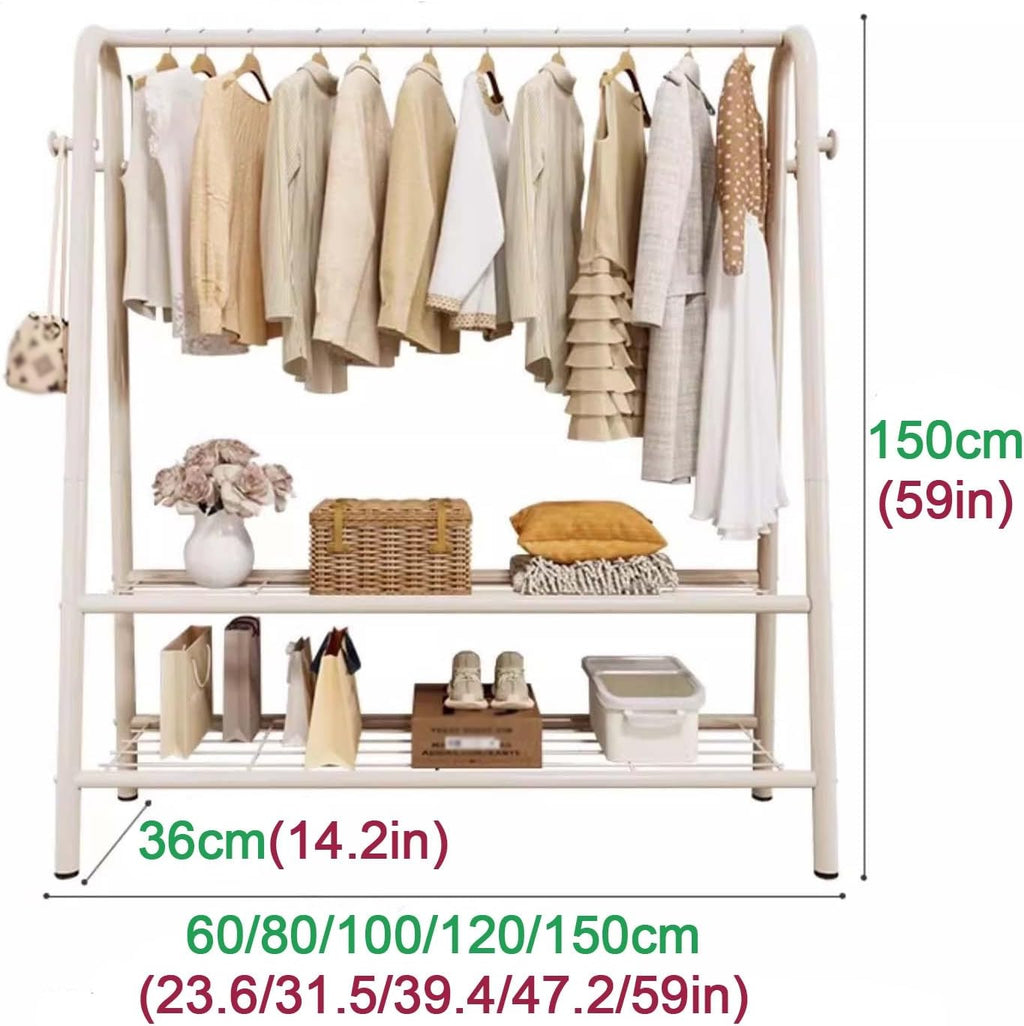 Metal Clothes Rack,Clothing Racks,Garment Rack With Storage Shelves And Coat/Hat Hooks,Freestanding Organizer For Bedroom Living Room(Black,80cm/31.5in)