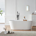 Cpingao 55' Stone Resin Freestanding Bathtub, Modern Oval Solid Surface Soaking Stand Alone Tub, Matte White, Drain & Overflow Included 8816-1400