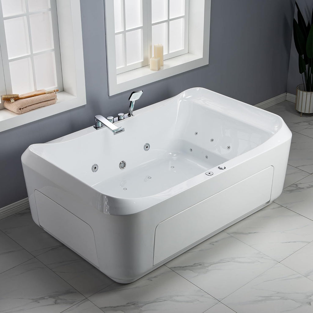 WOODBRIDGE 70-7/8'L x 47-1/4'W 2 Person Freestanding Hydrotherapy Whirlpool and Air Bath Heated Soaking Combination Massage Tub with Adjustable Speed Air Blower and Display Control Panel, B0091