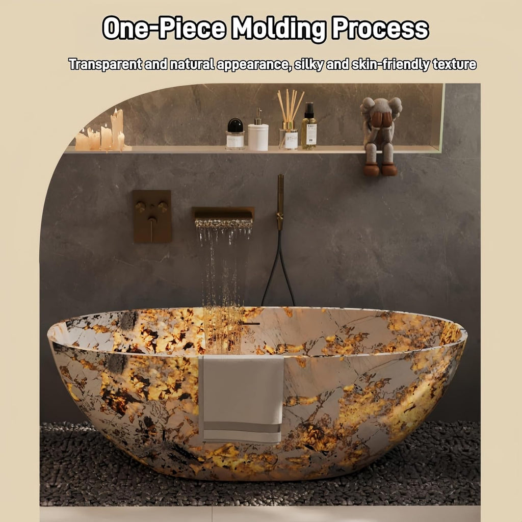 63' Edeyeu Freestanding Bathtub - Luxury Solid Surface Bathtub Soaking Tub With Extra Deep Ergonomic Design, Modern Spa Style For Home, Villa, And Hotel Bathrooms, color