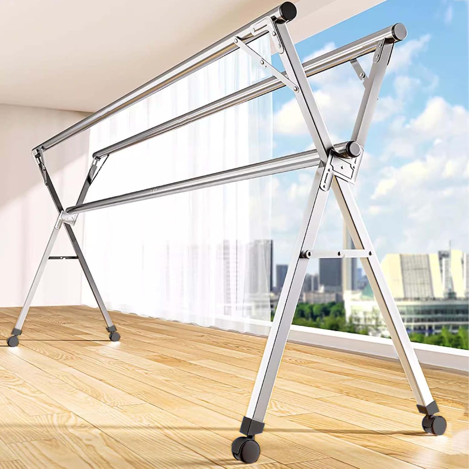 Clothes Drying Rack Foldable Large, Stainless Steel Laundry Drying Rack, Foldable Portable Clothes Rack Garment Rack, Collapsible Heavy Duty Garment Rack, for Indoor Outdoor