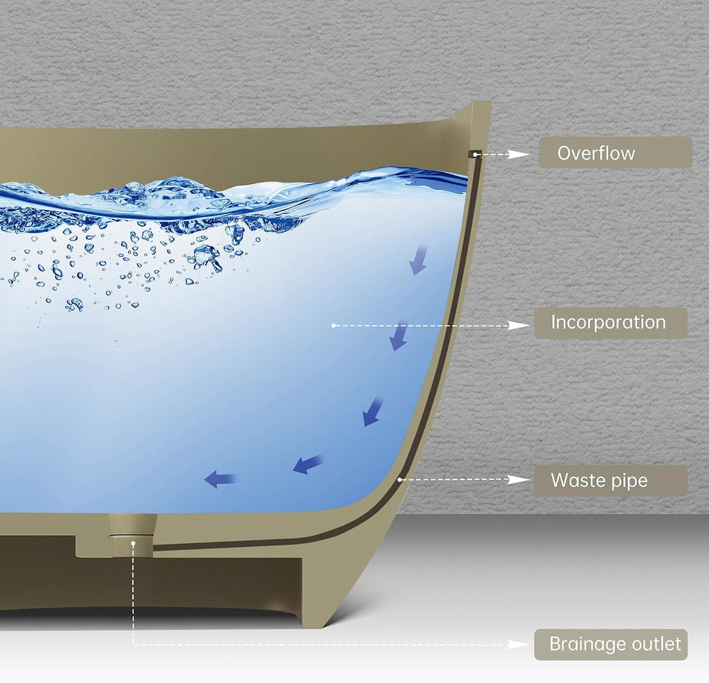 69'' Free Standing Tub, Stone Resin Freestanding Bathtub, Soaking Tubs with Overflow and Pop-up Drain