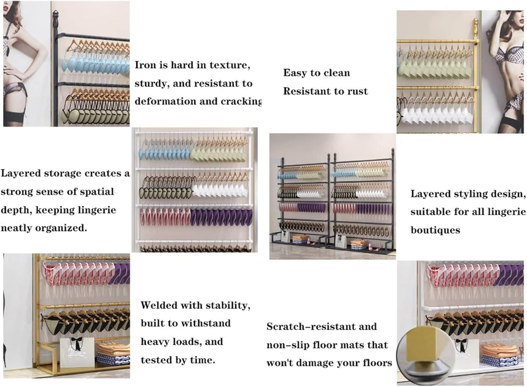Freestanding Underwear Display Stand, Metal, Lingerie Garment Rack, Retail Sock Show shelves, Commercial Clothing Store Shelf, for Bras, Shorts, Hats, 4 Tier(Gold,120 * 35 * 180cm)