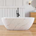 63 '' Stone Resin Freestanding Bathtub, Elegant Oval Shape Soaking Tub, Solid Surface Stand Alone Bathtub with Drain & Without overflow outlet Terrazzo Beige