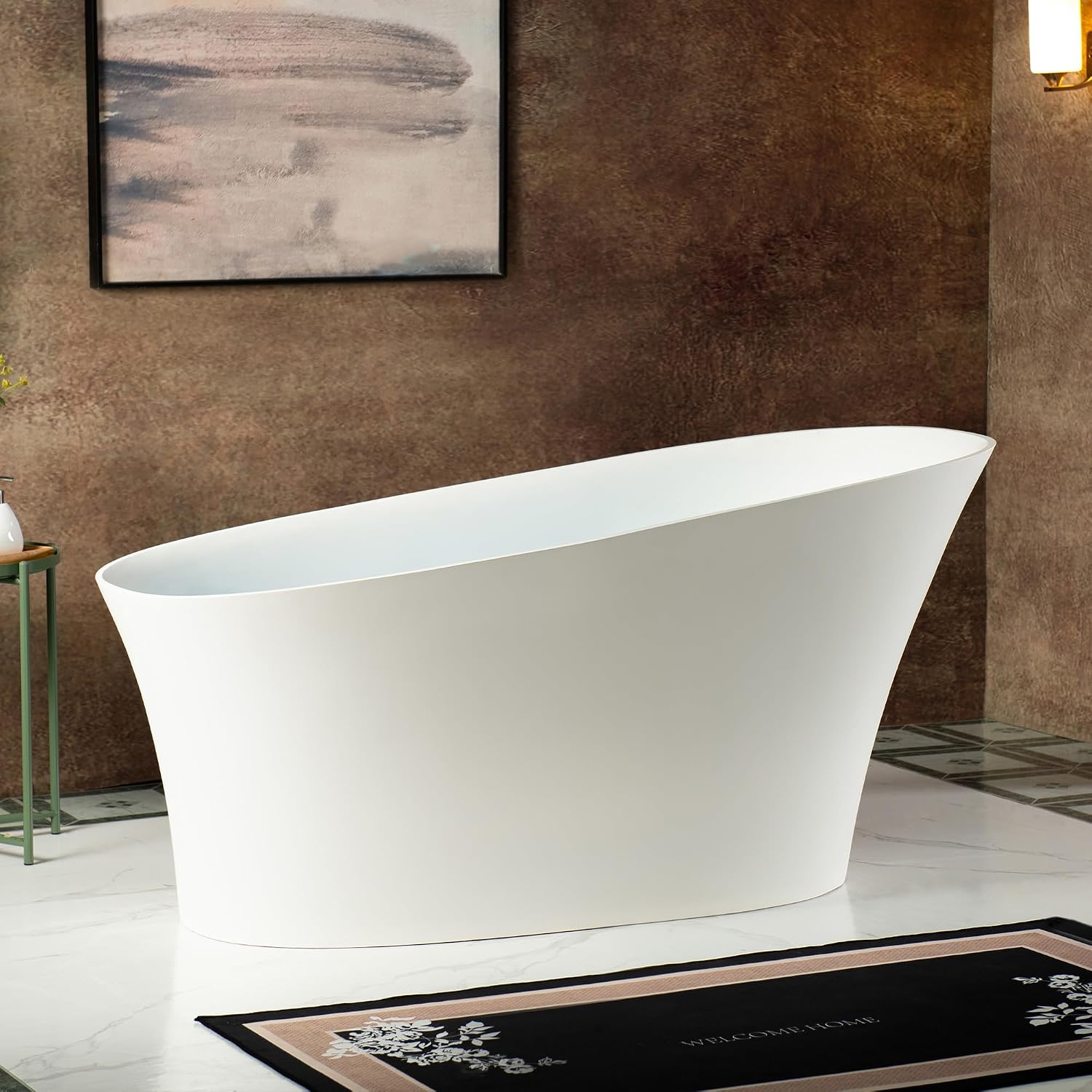 WOODBRIDGE 59 in. x 29.5 in. Stone Resin Luxury Contemporary Solid Surface Freestanding Bathtub in Matte White