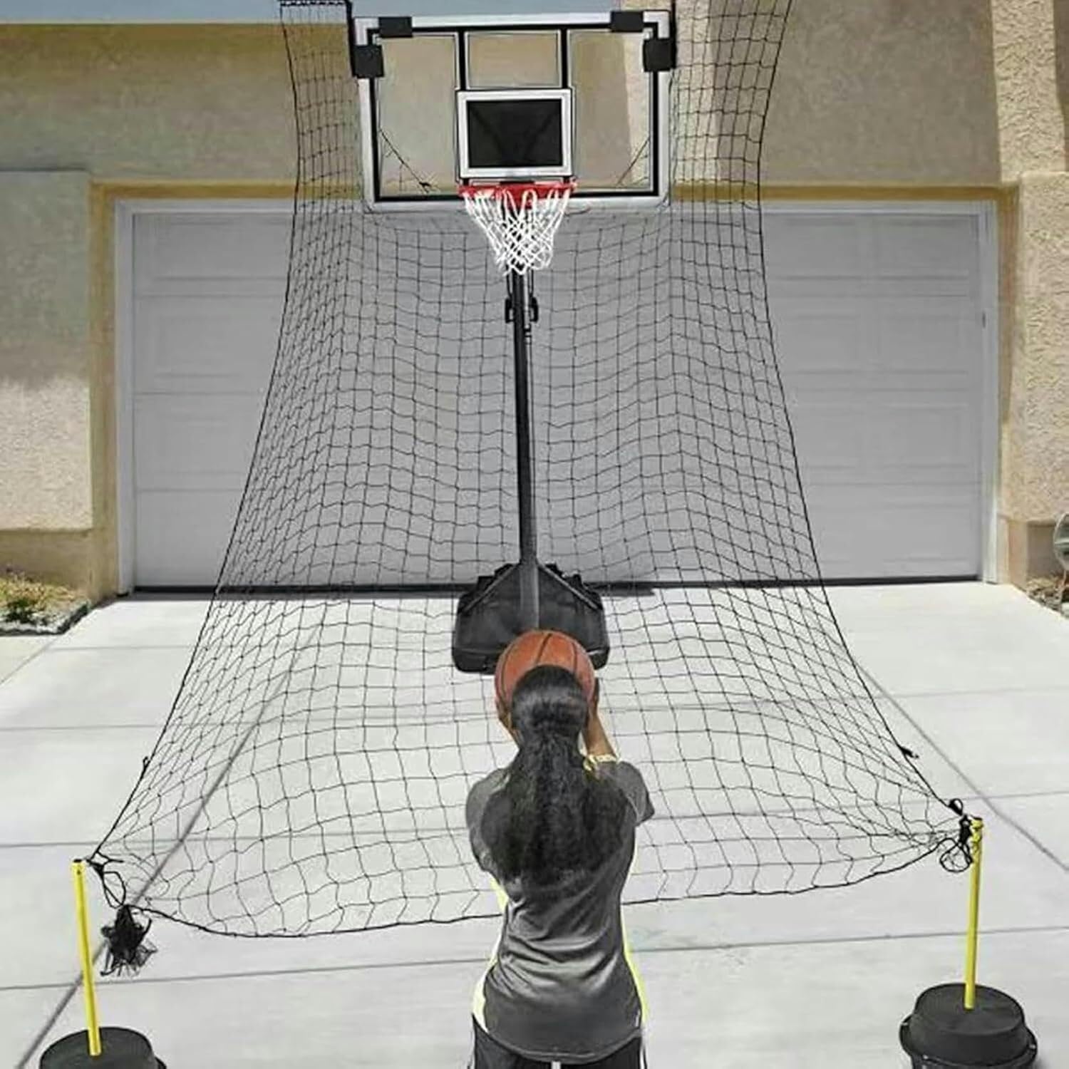 Power Network Large Rebounder with Net Basketball Trainer for 3-Pointers/Jumpers/Free Throws Heavy-Duty Ball Shooting Trainer Basketball Catcher's Trainer Automated Unit