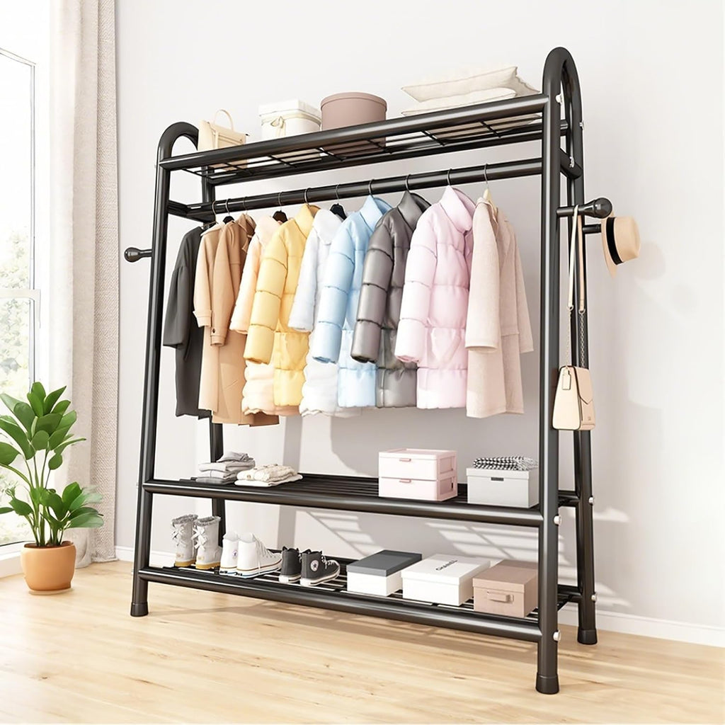 Heavy-Duty Metal Clothes Rack,Garment Rack With Storage Shelves And Coat/Hat Hooks,Freestanding Clothing Racks For Hanging Clothes,Black/White(Black,105cm(41.3in))