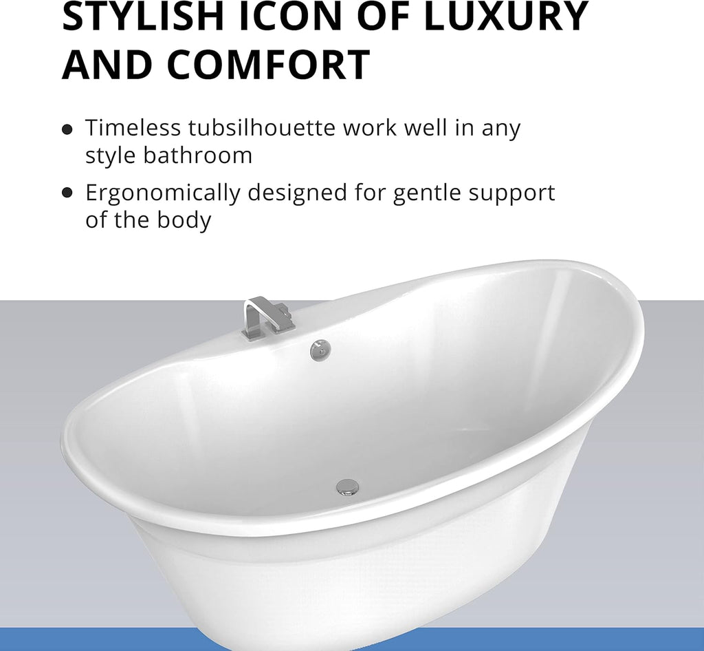 DreamLine Montego 66 inch L x 27 inch H White Acrylic Freestanding Bathtub