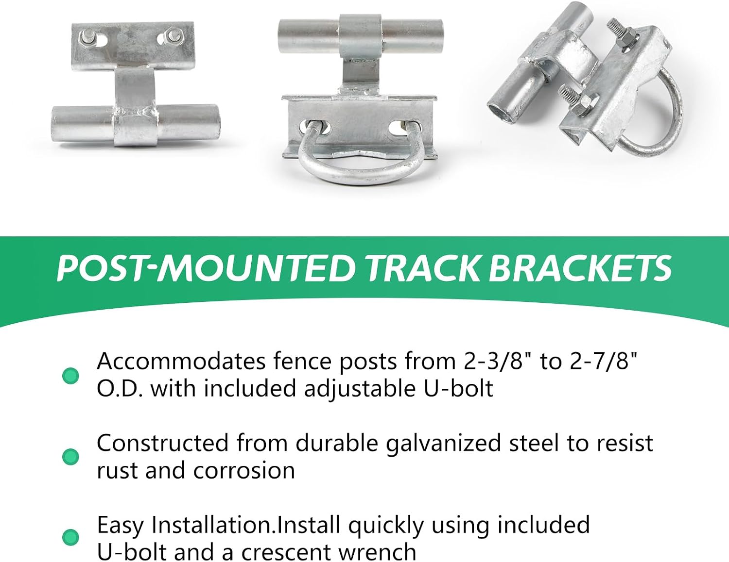 6' Sliding Gate Hardware Kit for Chain Link Fence, Heavy Duty Rolling Gate Kit with 2 Track Wheels, 6 Wall Mounted Brackets, 1 Rolo Latch, Galvanized Steel