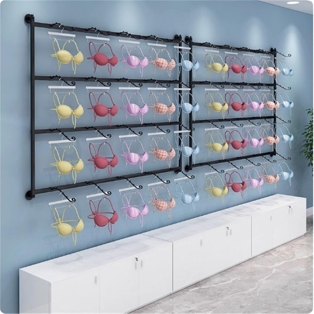 Wall-Mounted Underwear Display Stand, Clothing Store Boutiques Retail Lingerie Garment Rack, Metals, Commercial Shelves Clothes Rod, for Lingerie Socks Bra Panties(Black,90 * 120cm)