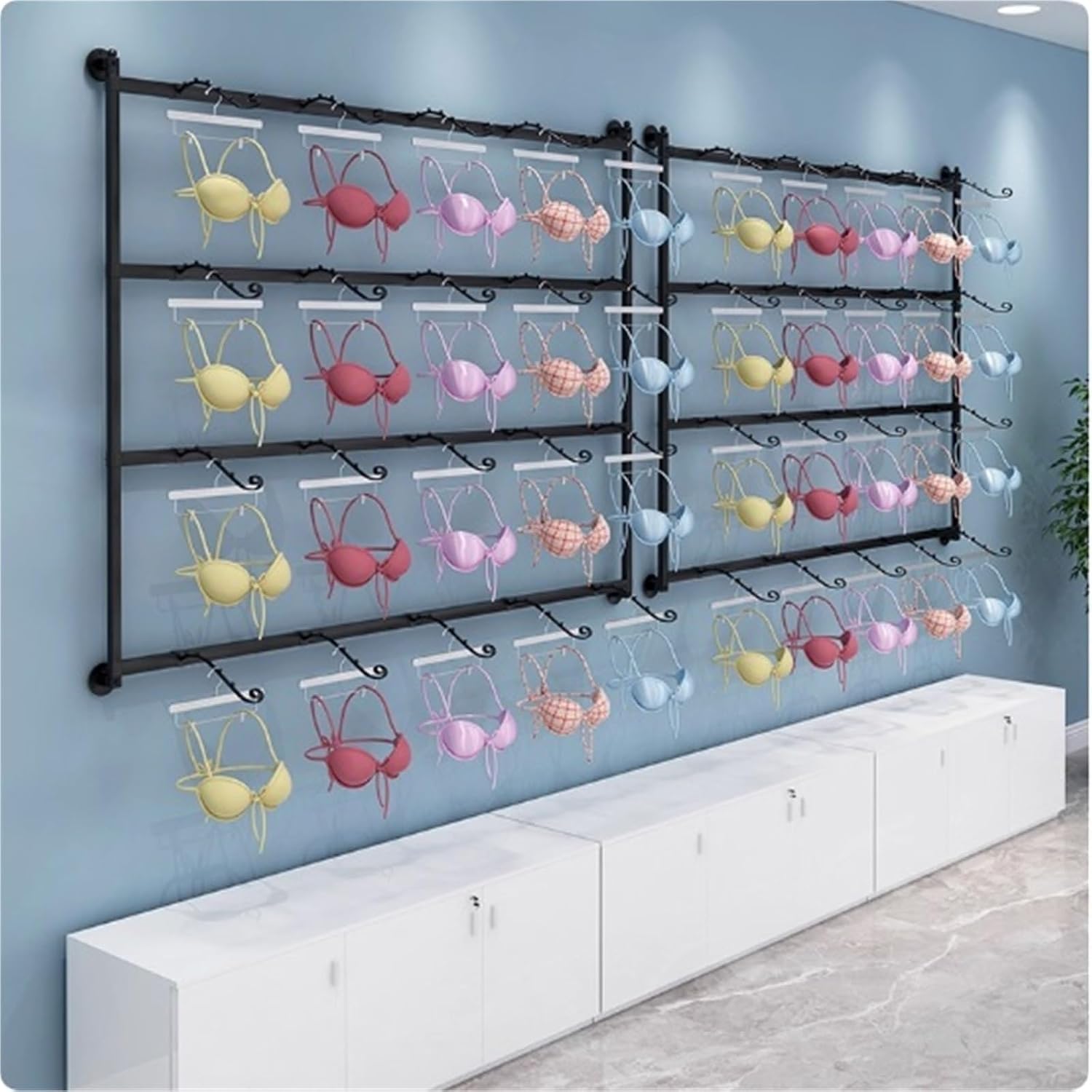 Wall-Mounted Underwear Display Stand, Clothing Store Boutiques Retail Lingerie Garment Rack, Metals, Commercial Shelves Clothes Rod, for Lingerie Socks Bra Panties(Black,90 * 120cm)