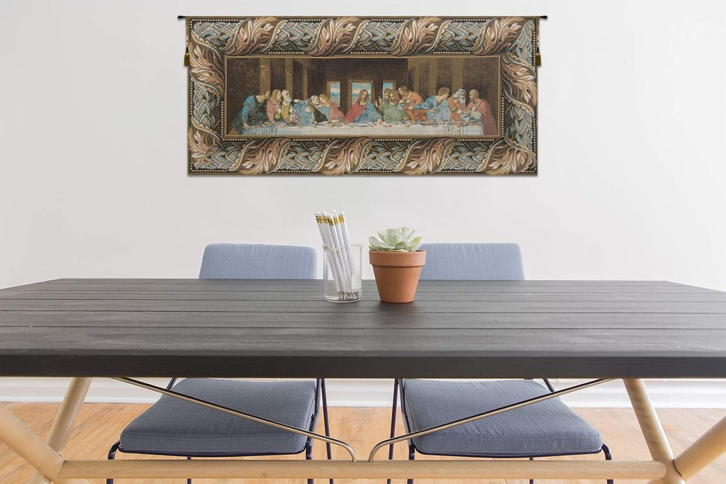 C Charlotte Home Furnishings Inc The Last Supper Border italian Tapestry Wall Hanging | Viscose Cotton and Polyester Blend Wall Art | 25 in. x 56 in | Home Decor Accents | By Leonardo da Vinci