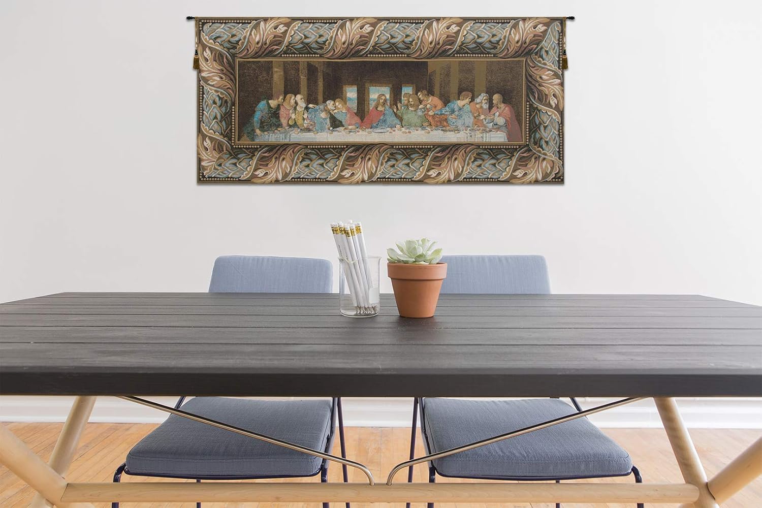 C Charlotte Home Furnishings Inc The Last Supper Border italian Tapestry Wall Hanging | Viscose Cotton and Polyester Blend Wall Art | 25 in. x 56 in | Home Decor Accents | By Leonardo da Vinci