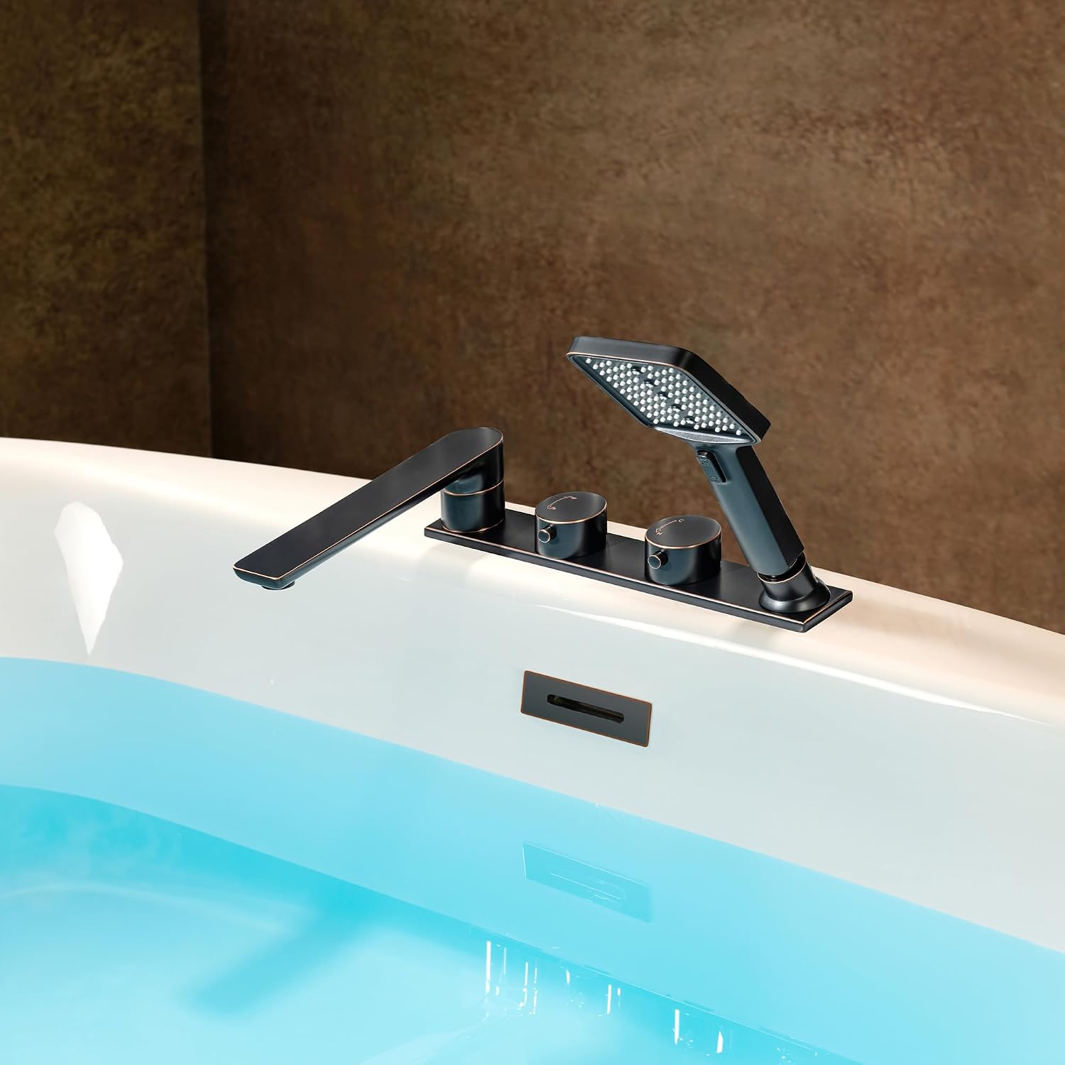 WOODBRIDGE 66' Acrylic Freestanding Bathtub Contemporary Soaking White Tub with F0044 Deck-Mount Faucet in Oil Rubbed Bronze