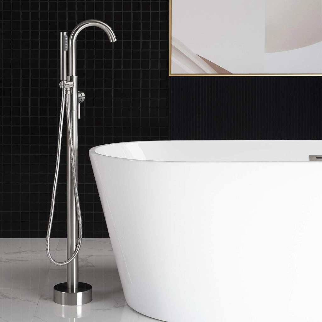 Woodbridge F0001 BN Freestanding Tub Filler Bathtub Brushed Nickel Floor Mount Brass Bathroom Faucets with Hand Shower