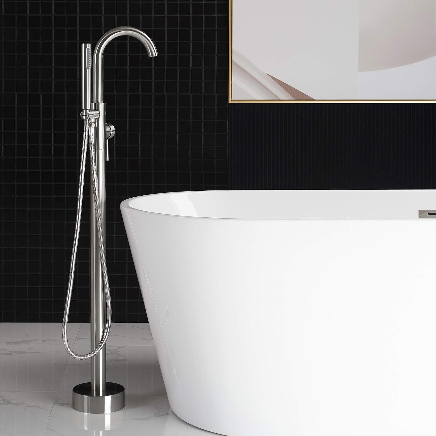 Woodbridge F0001 BN Freestanding Tub Filler Bathtub Brushed Nickel Floor Mount Brass Bathroom Faucets with Hand Shower