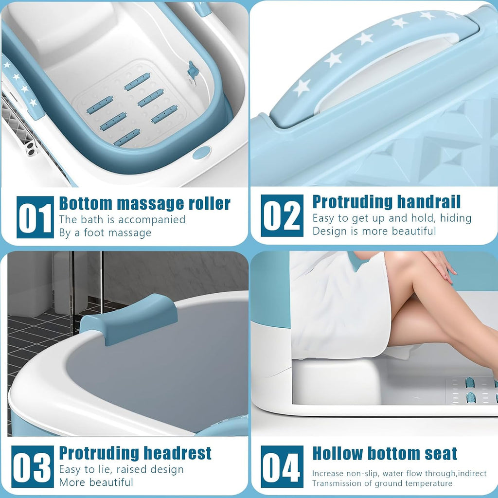 41 Inch Foldable Bathtub for Adults, Large Portable Tub for Shower, Effortless Collapsible Bathtub Adult for Spacious Bathrooms & Outdoor Use, Ideal for Ice Baths & Hot Baths (Blue, 41 Inch)