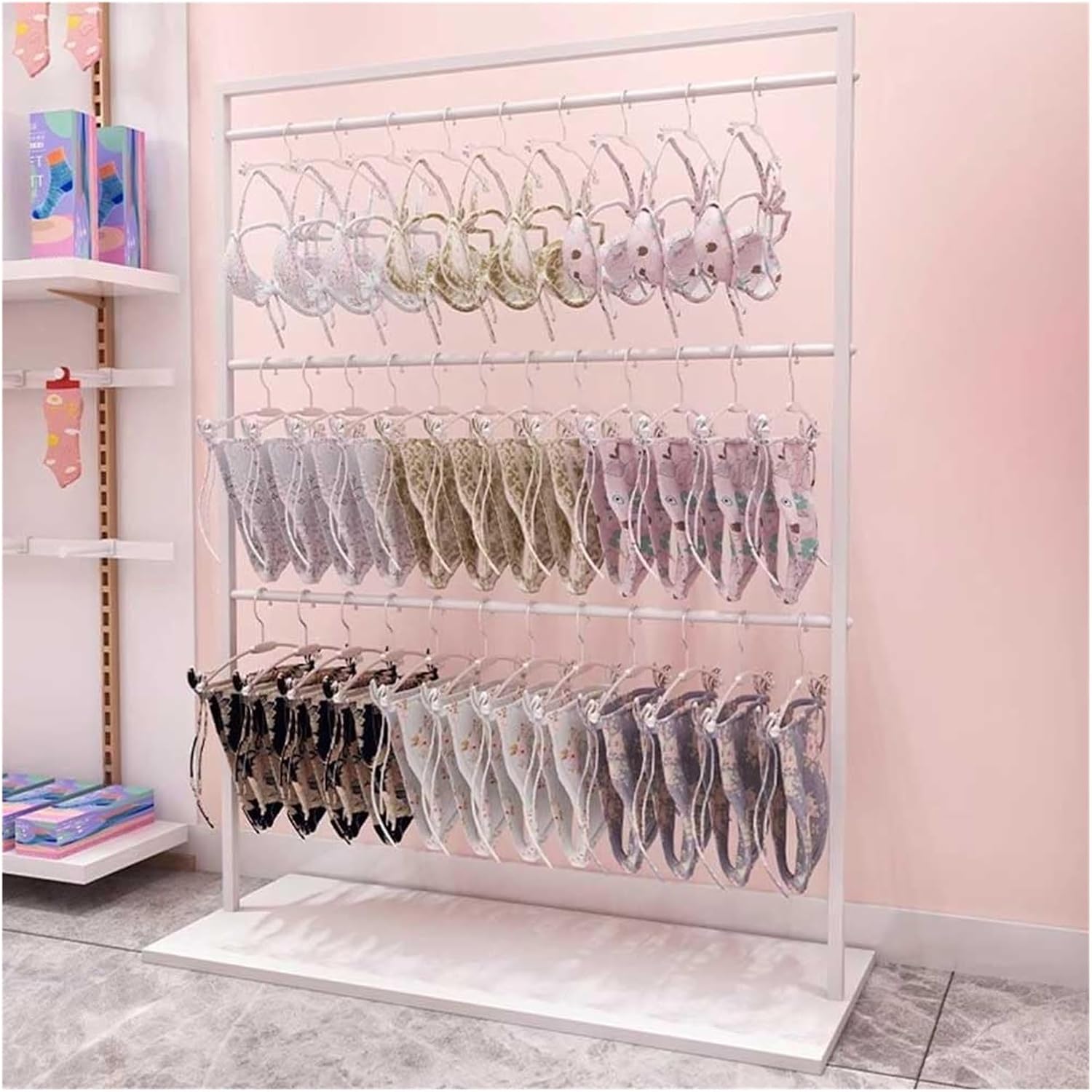Clothes Rail Garment Rack Clothing Store Underwear Rack, Retail Store Panty Shorts Bra Display Stand With 3-Tier Shelves Floor-standing Garment Hanger Organizer For Boutique Mall Exhibition ( Color :