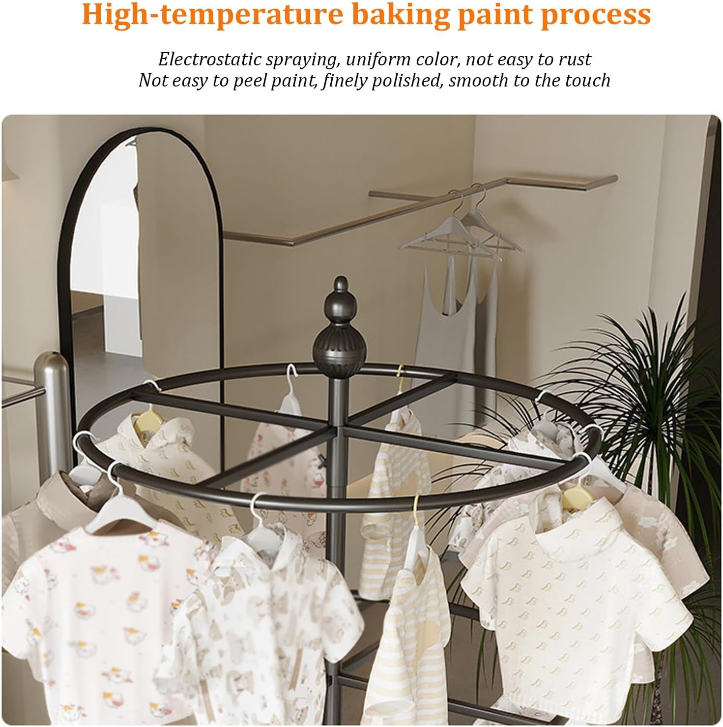 3-Tier Round Garment Rack, 360° Retail Floor Standing Rotating Display Stand, Kids Garment Rack with 5 Wheels, for Retail Store, Boutique, Home Closet(White,H-178 cm)