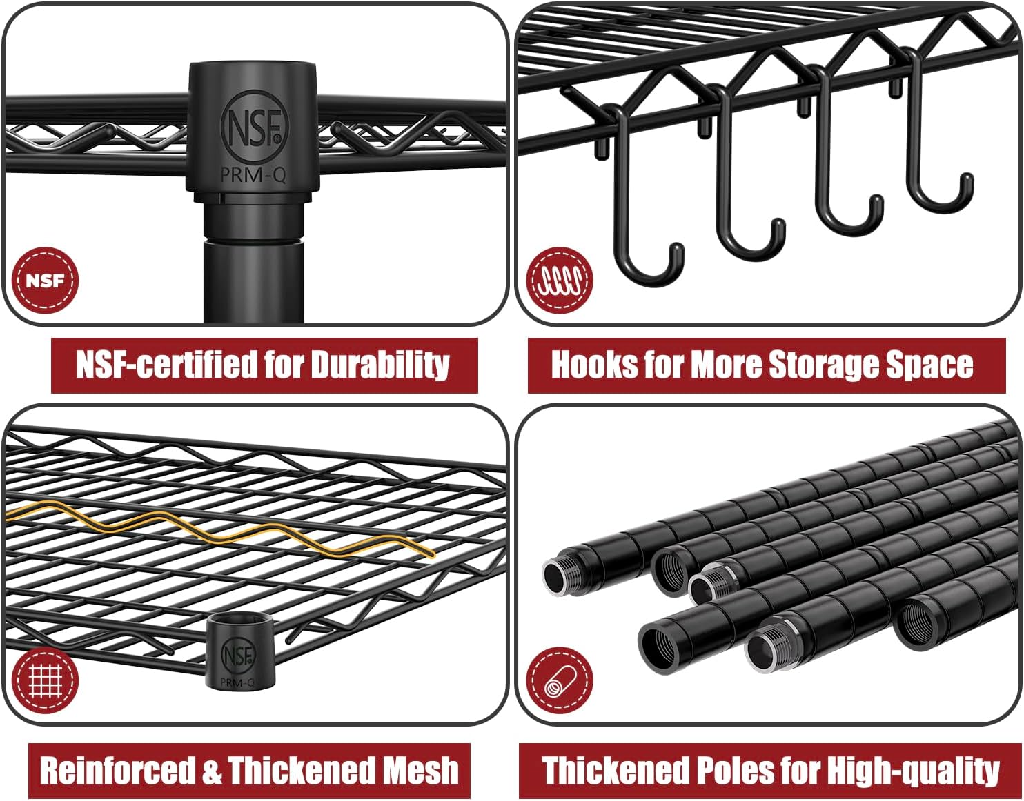 PrimeZone 3 Packs 55.5' W x 24' D x 80' H Heavy Duty Wire Storage Shelves with Wheels, 4 Tier Adjustable NSF Commercial Garage Shelving Unit, Rolling Metal Organizer Shelf Rack for Warehouse, Pantry