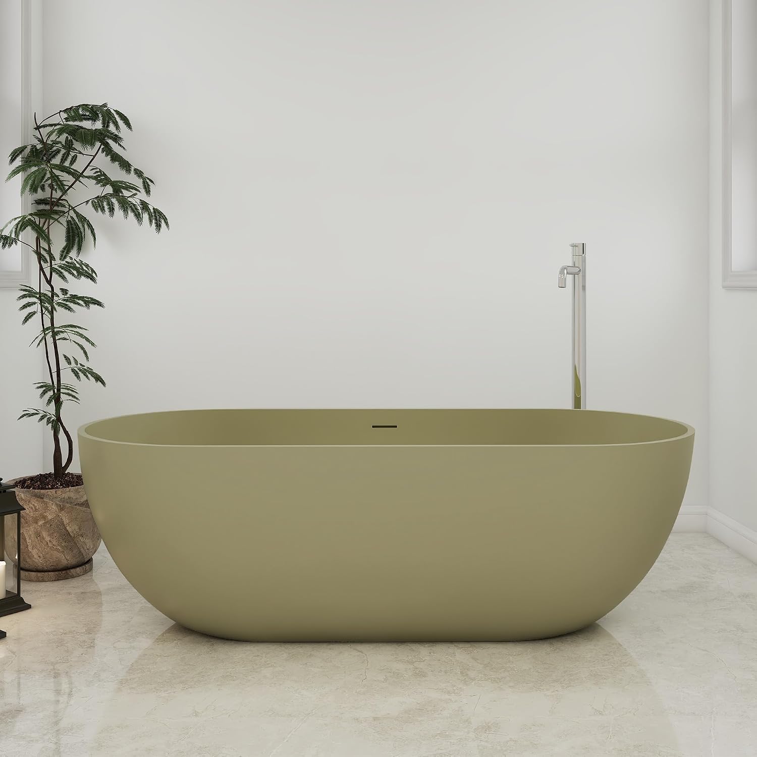 69'' Free Standing Tub, Stone Resin Freestanding Bathtub, Soaking Tubs with Overflow and Pop-up Drain
