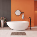 Premium 67'' Solid Surface Freestanding Bathtub, Upgraded Oval Shape Stone Resin Soaking Tub with Drain and Overflow, Matte White