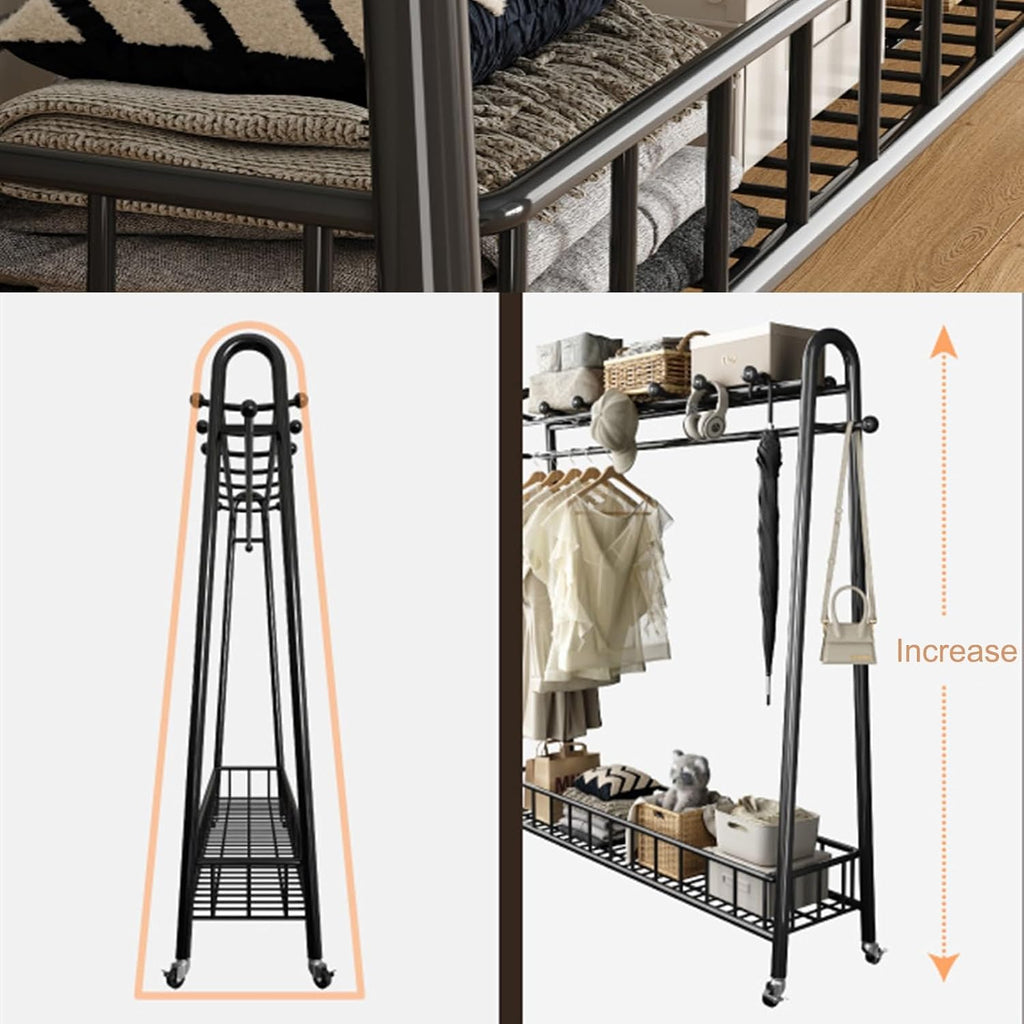 Clothing Rack for Hanging Clothes, Clothes Rack, Rolling Garment Rack, Clothing Rack with Bottom Mesh Storage Shelf, Freestanding Wardrobe Storage Rack Metal Clothing Rack(Black,100cm/39.4in)