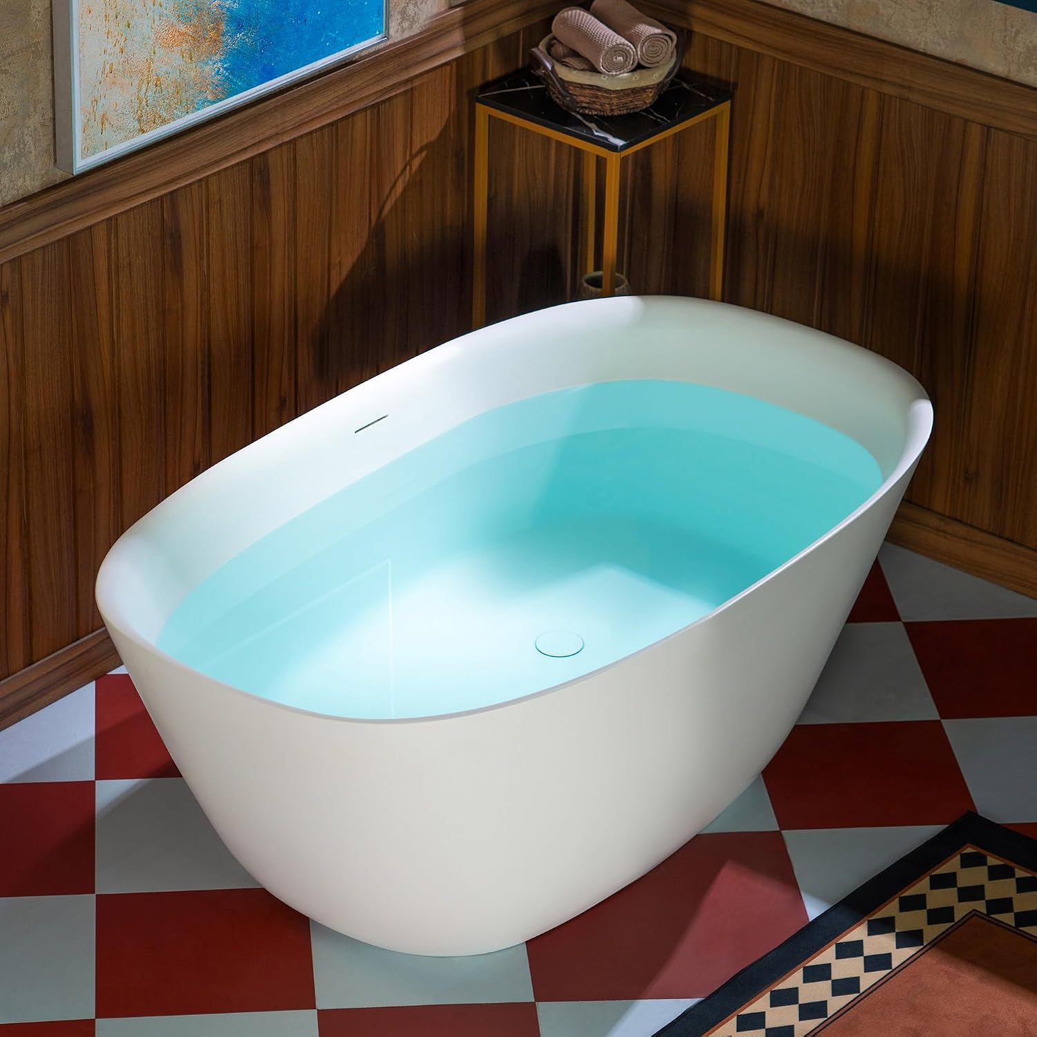 WOODBRIDGE 55 in. x 31.5 in. Stone Resin Luxury Contemporary Solid Surface Freestanding Bathtub in Matte White