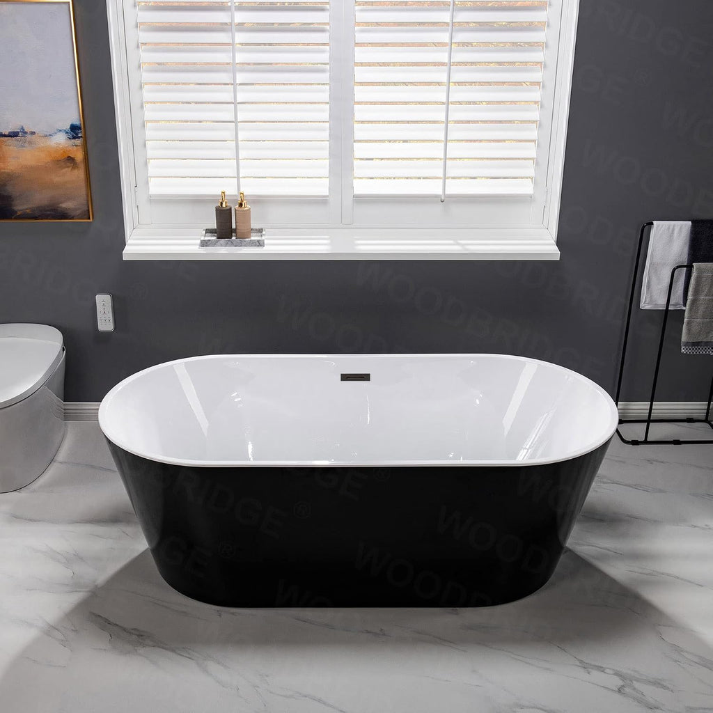 WOODBRIDGE 67' Acrylic Freestanding Bathtub Contemporary Soaking Tub, Black Acrylic(Matte Black Drain/Overflow),BTA1813-MB